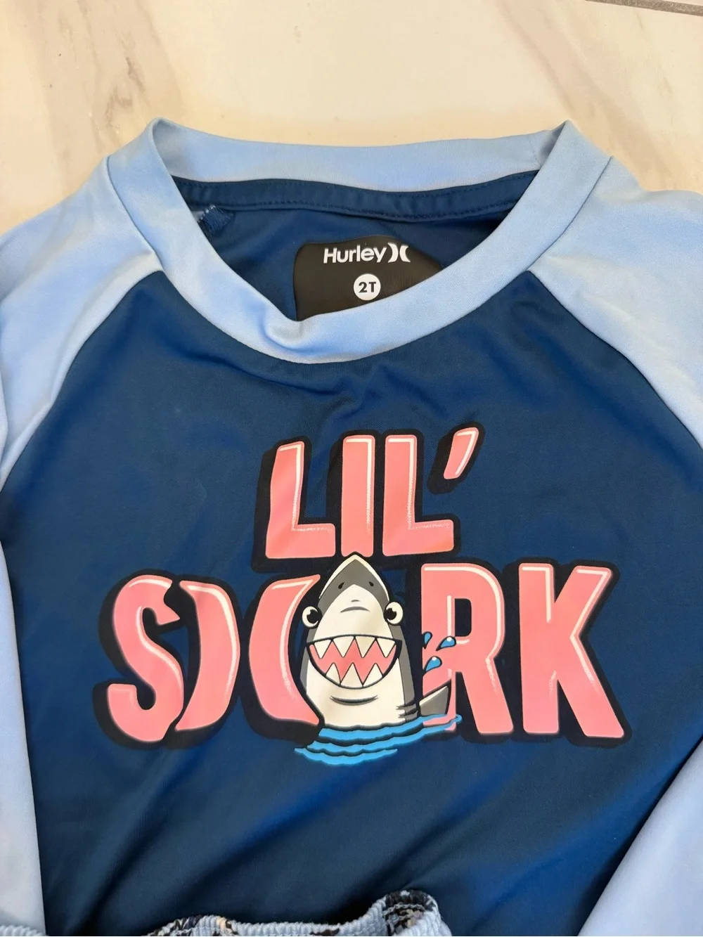 Hurley Kids' Mint & Navy Shark Rash Guard swim trunks and shirts - Sets 2T